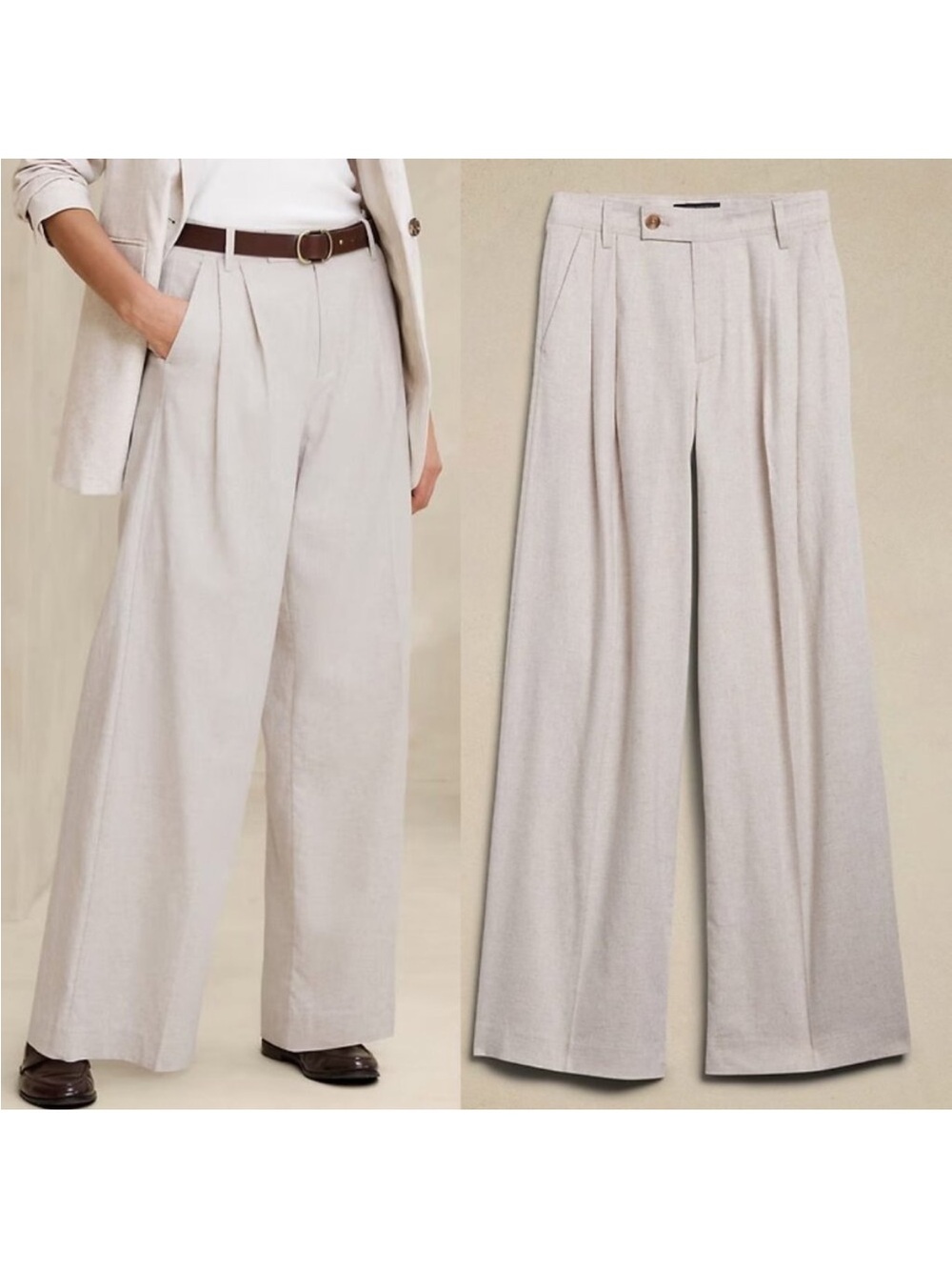 Banana Republic Linen-Blend Wide-Leg Pleated Trouser 8p